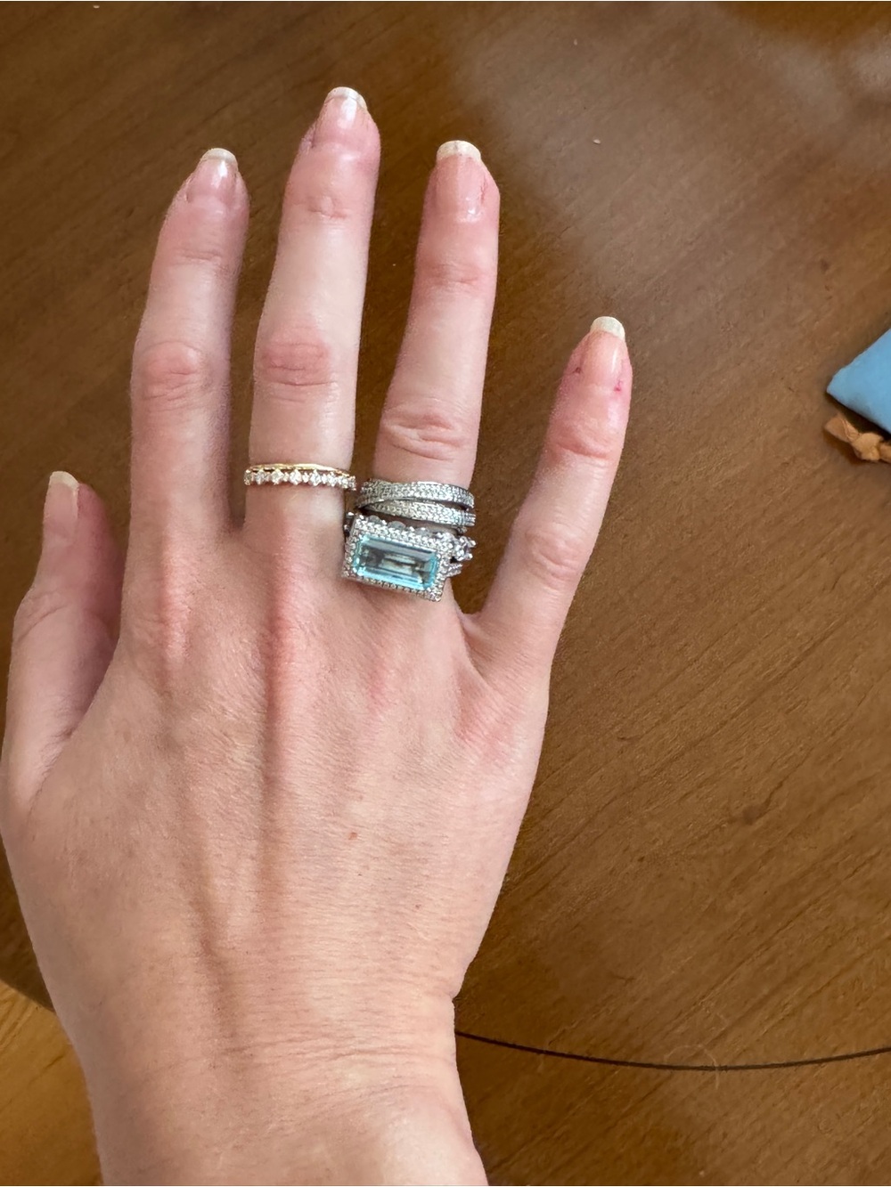 OLIVIA HAYES VINTAGE SILVER TURQUOISE GLASS RING SET, size 7 - Picture 7 of 8